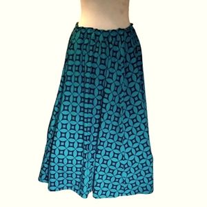 Tourquoise & Black Geometric Design Maxi Skirt Elastic Waist  size 10/12
